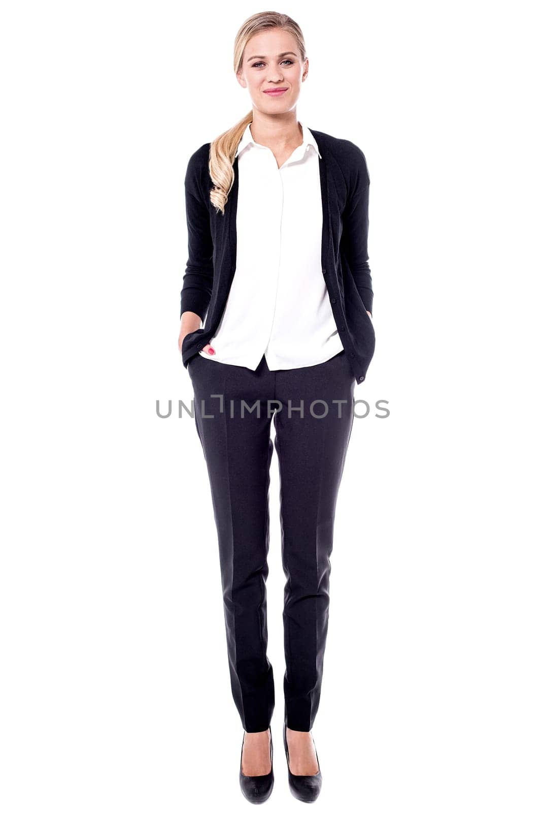 Confident corporate lady isolated over white
