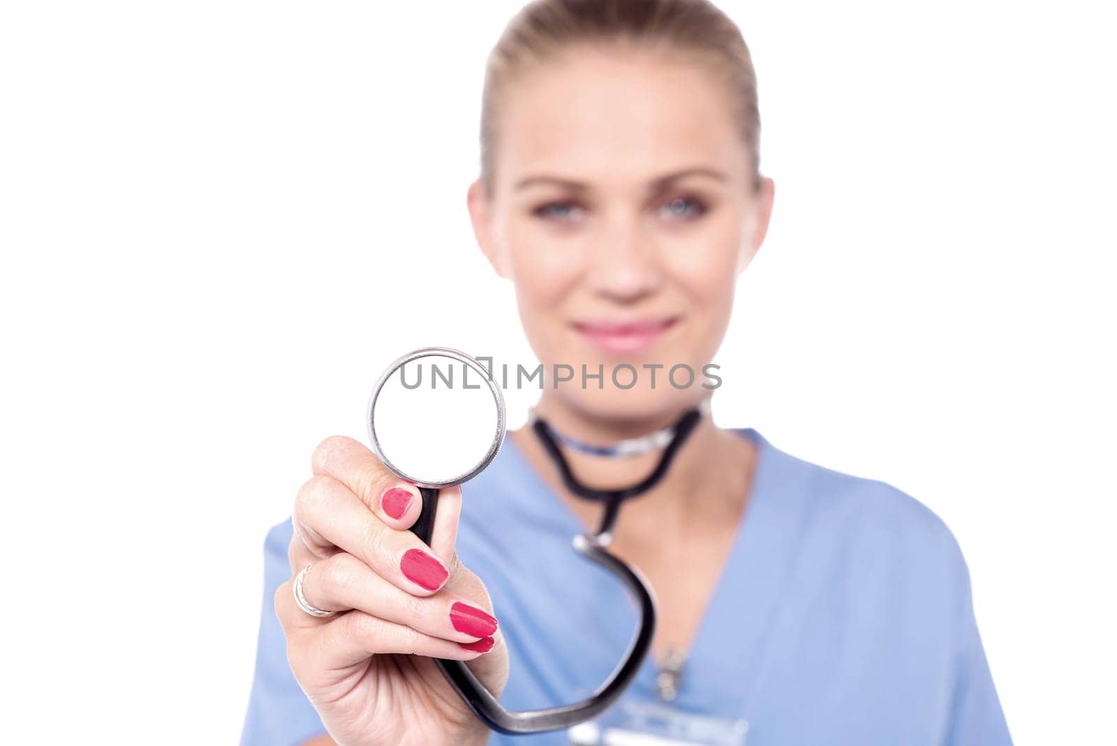Experienced female surgeon isolated on white