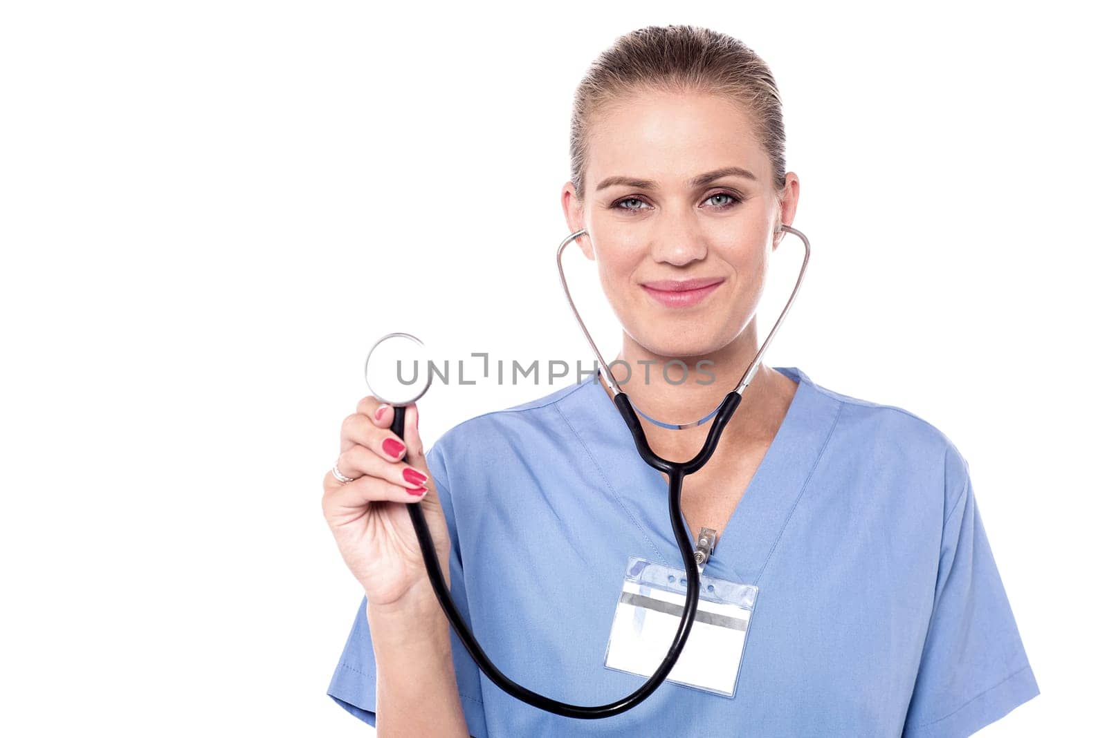 Isolated female doctor with a stethoscope