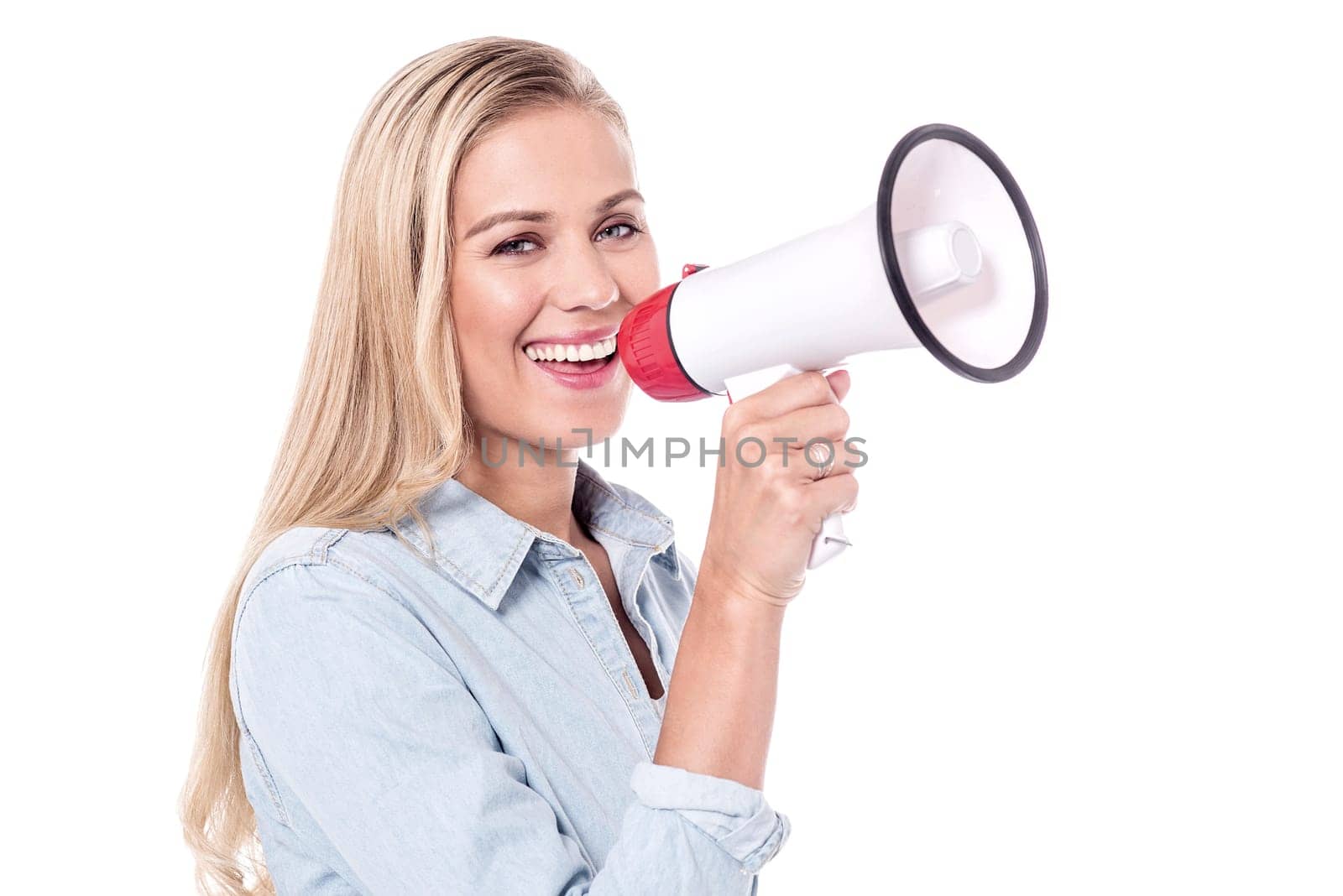 Joyous lady making an announcement