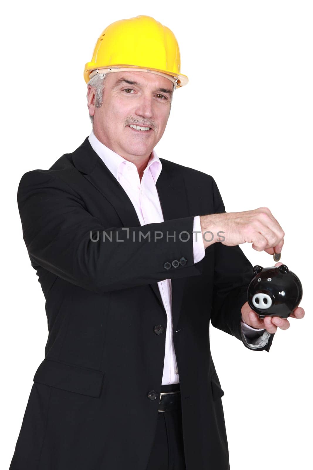 Architect with a piggy bank.
