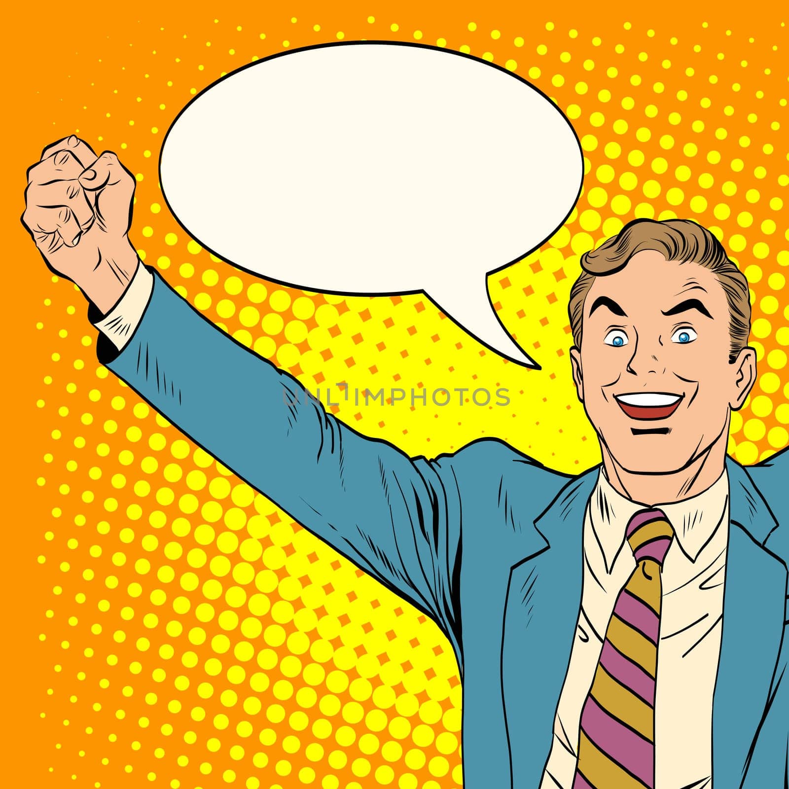 Man victory joy pop art retro style. Sports fan. Man emotions