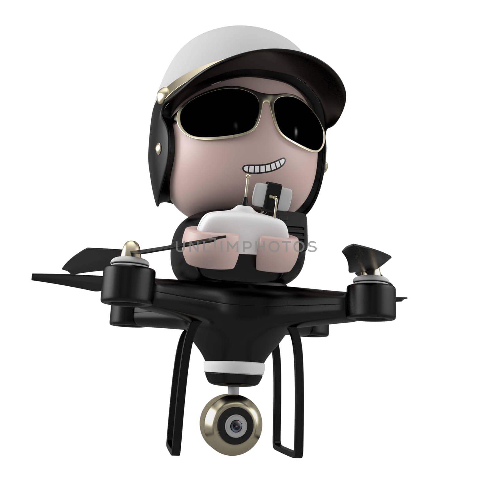 Policedrone Flying Isolated on White Background. 3D Character Illustration.
