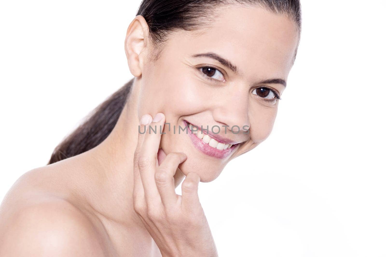 Picture of a mixed race woman with bare shoulders