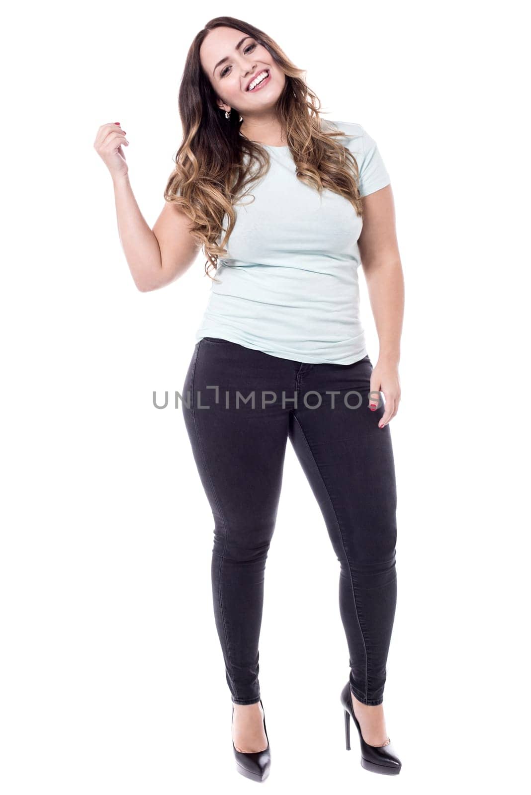Stylish young woman isolated on white background