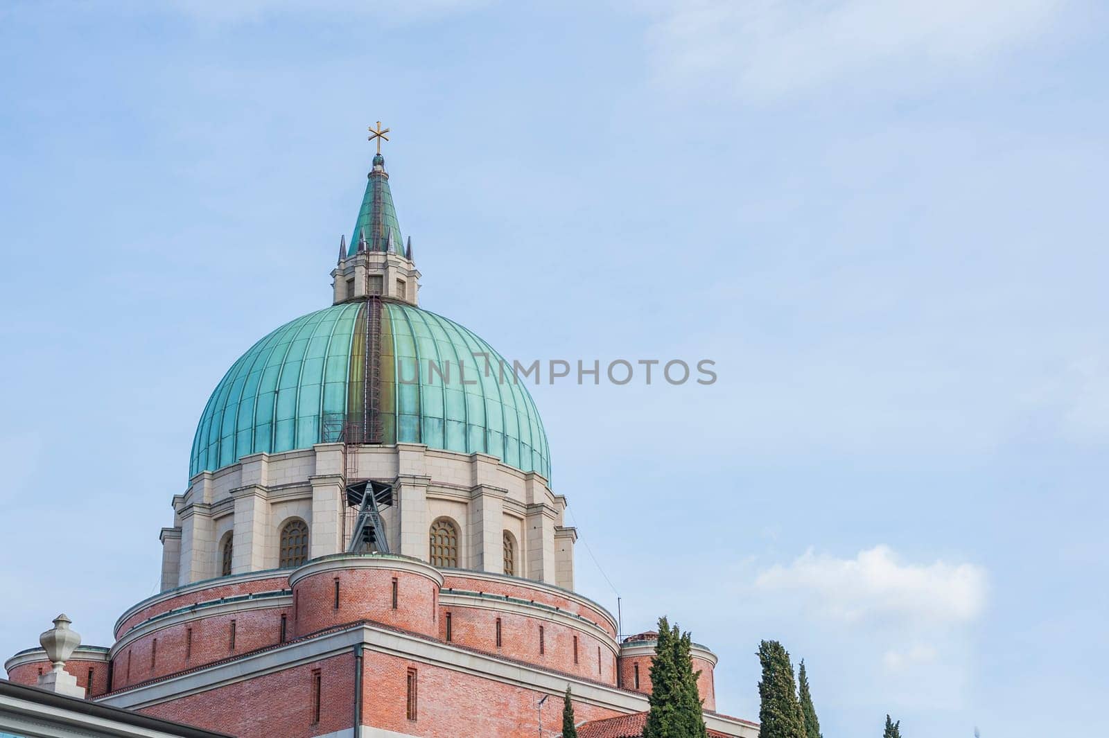 The architecture of the Church War Memorial in Udine Italy. Copy space.