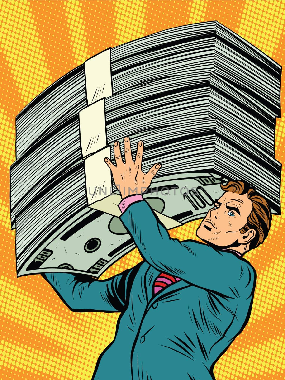 businessman athlete money pop art retro style. The business profit. Finance and profit