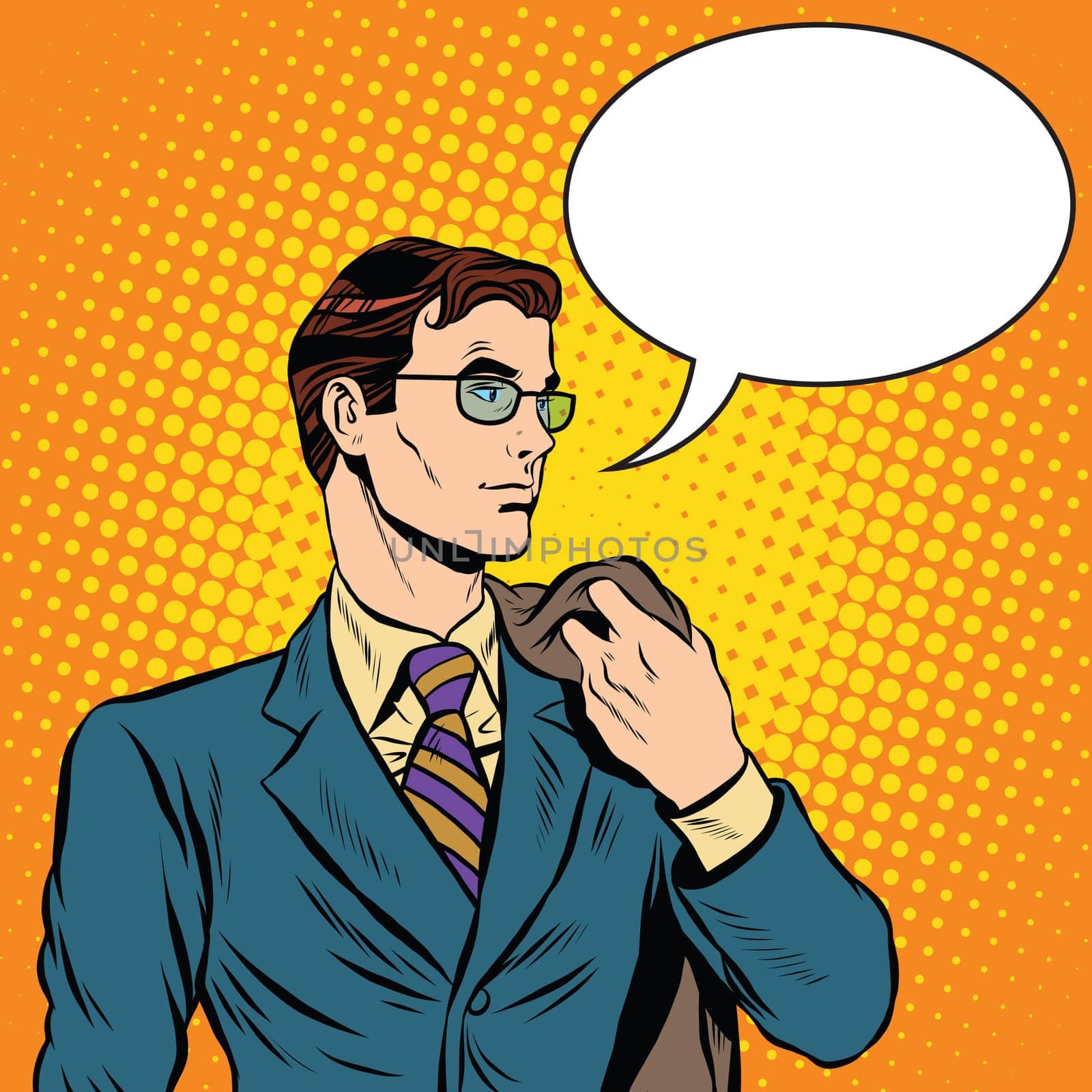 Cool businessman pop art retro style. The image of a winner