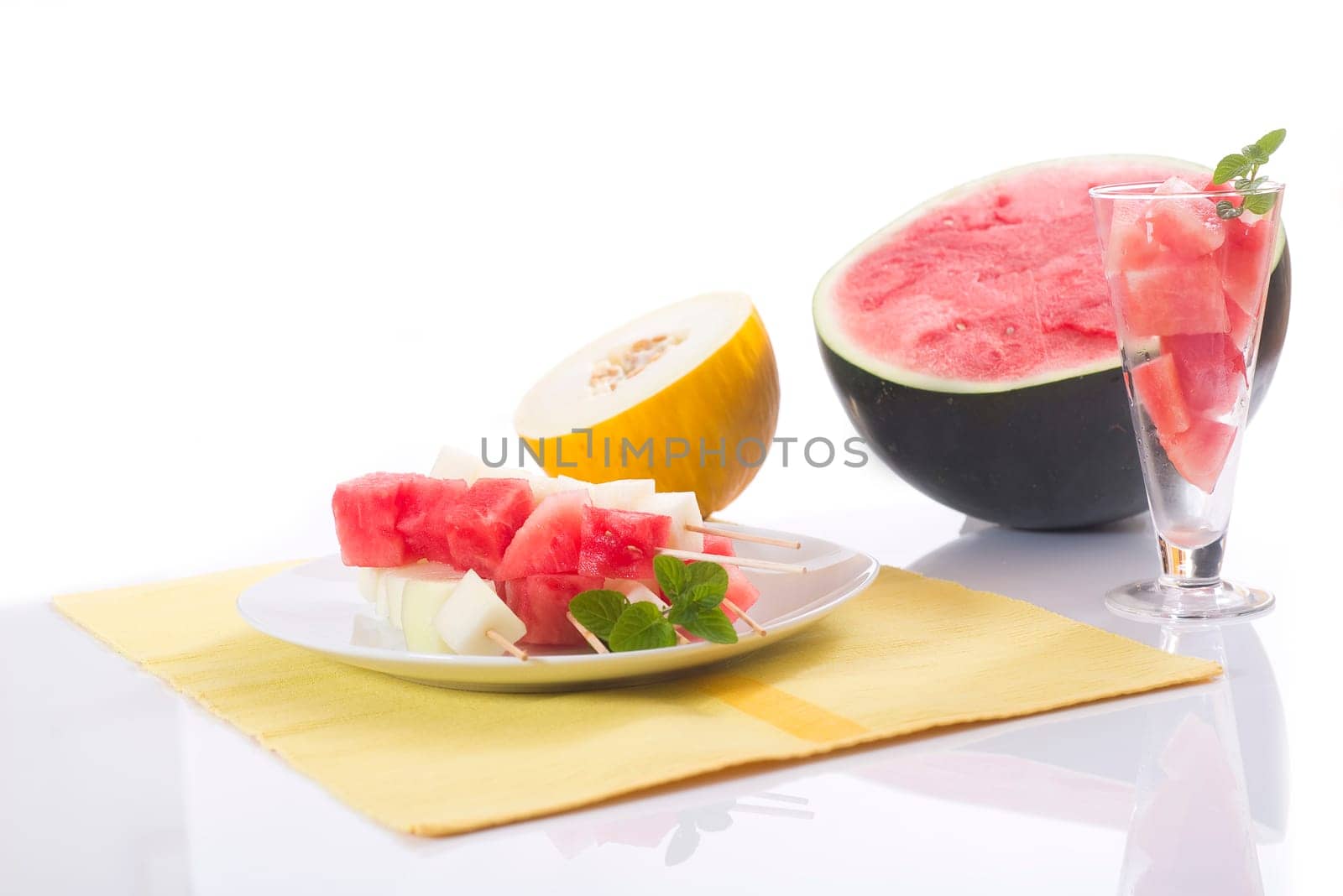 diced melon,watermelon on a light background