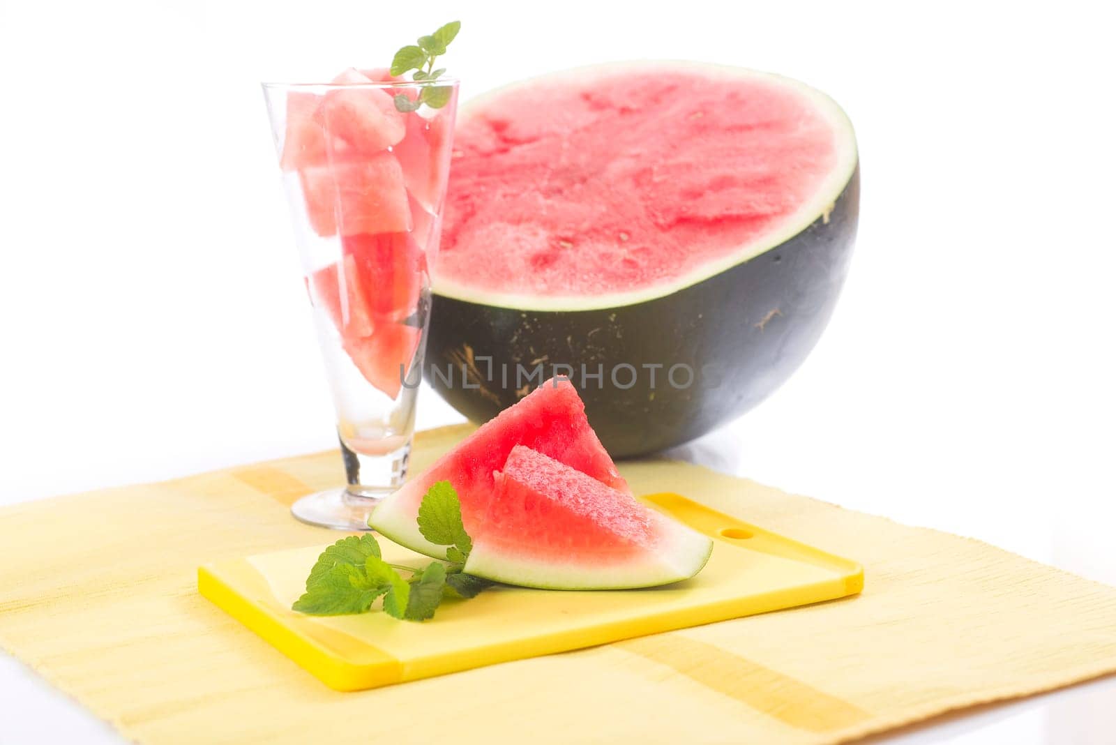 diced melon,watermelon on a light background