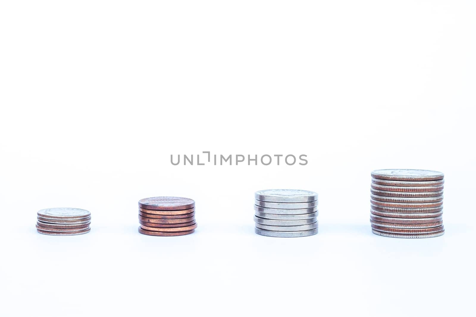 Money coin growing graph with white background, stock photo