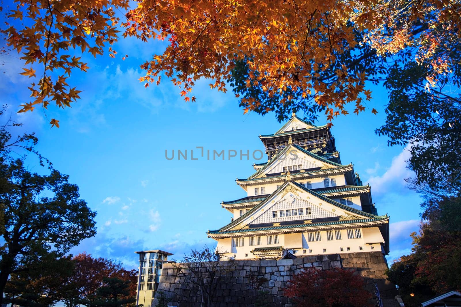 The beautiful Osaka Castle with nice background color