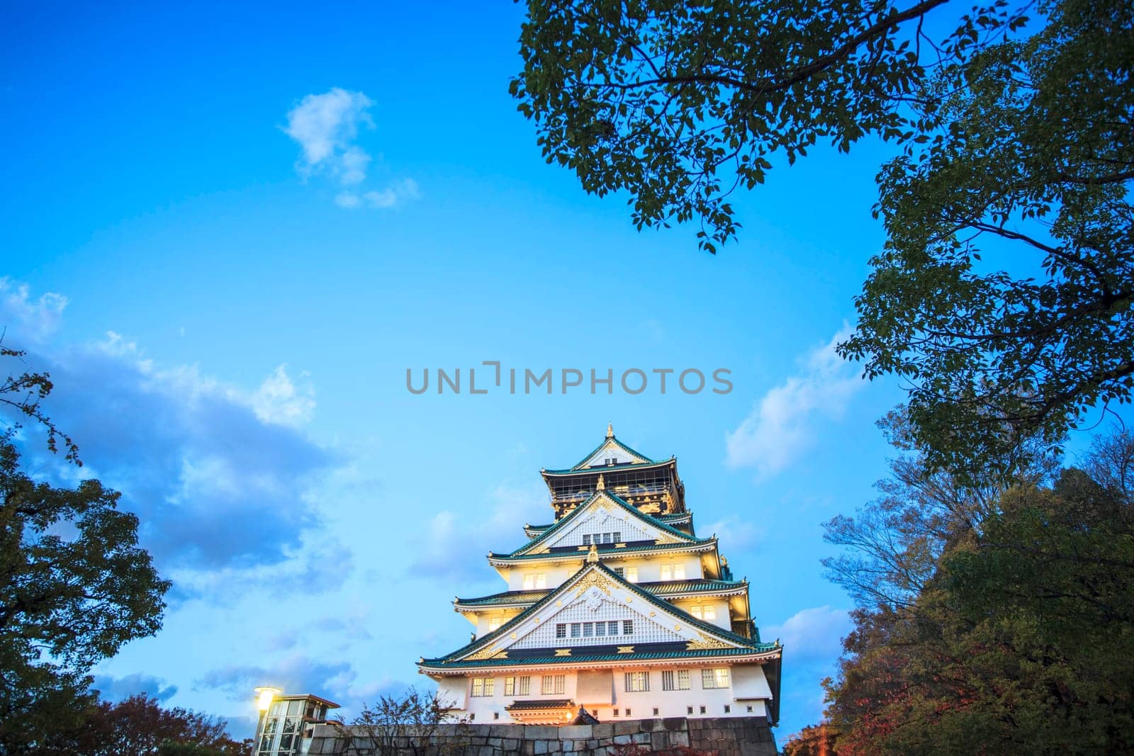 The beautiful Osaka Castle with nice background color