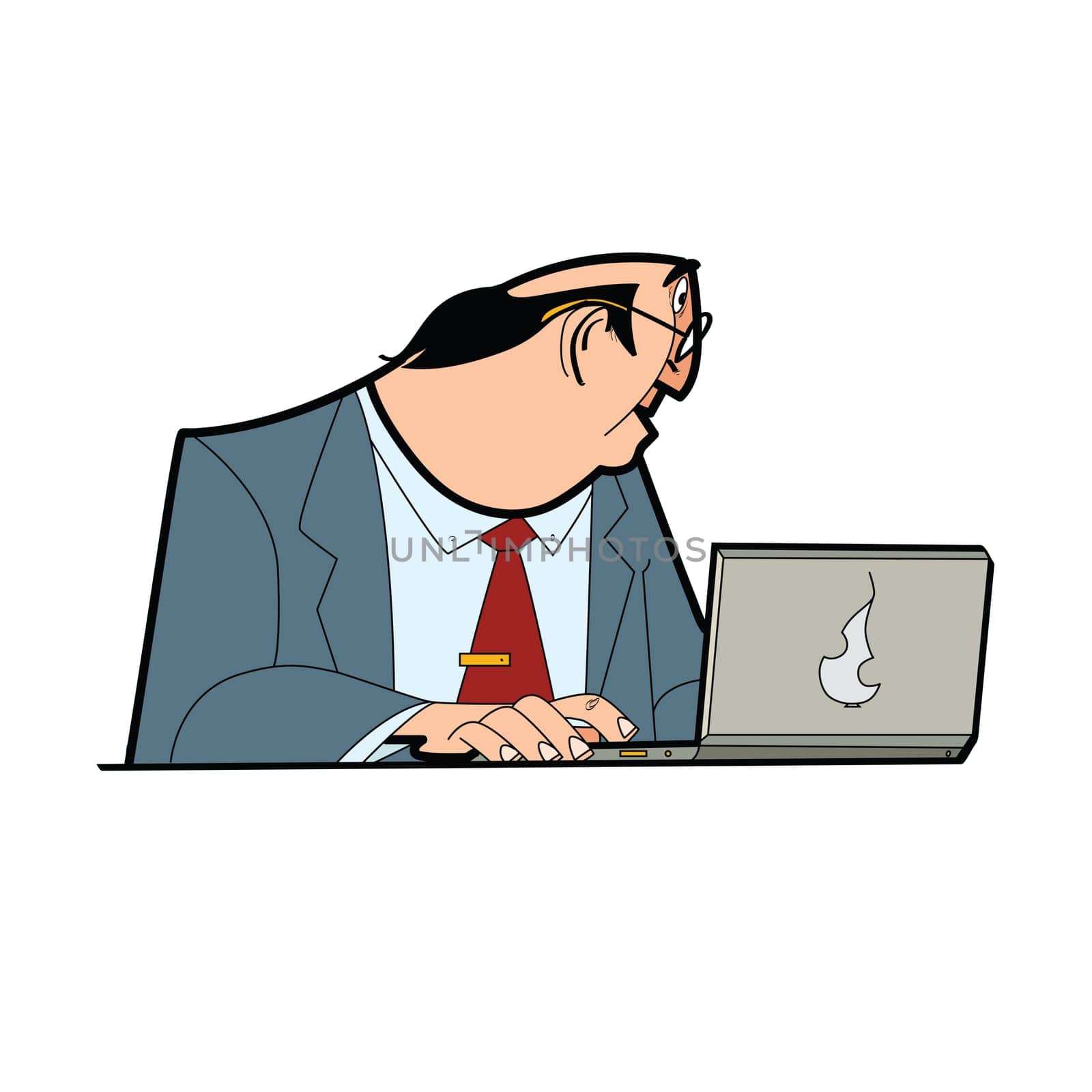 businessman boss behind the laptop. The laptop computers. Internet gadget