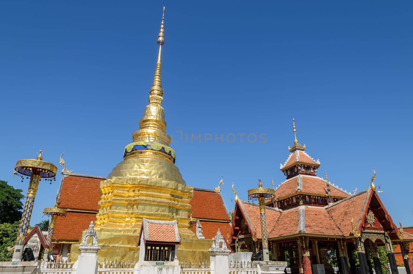 Ancient Buddhist temple of Wat Pongsanuk in Lampang,Thailand. The mix of Lanna and Burmese architectural and decorative styles