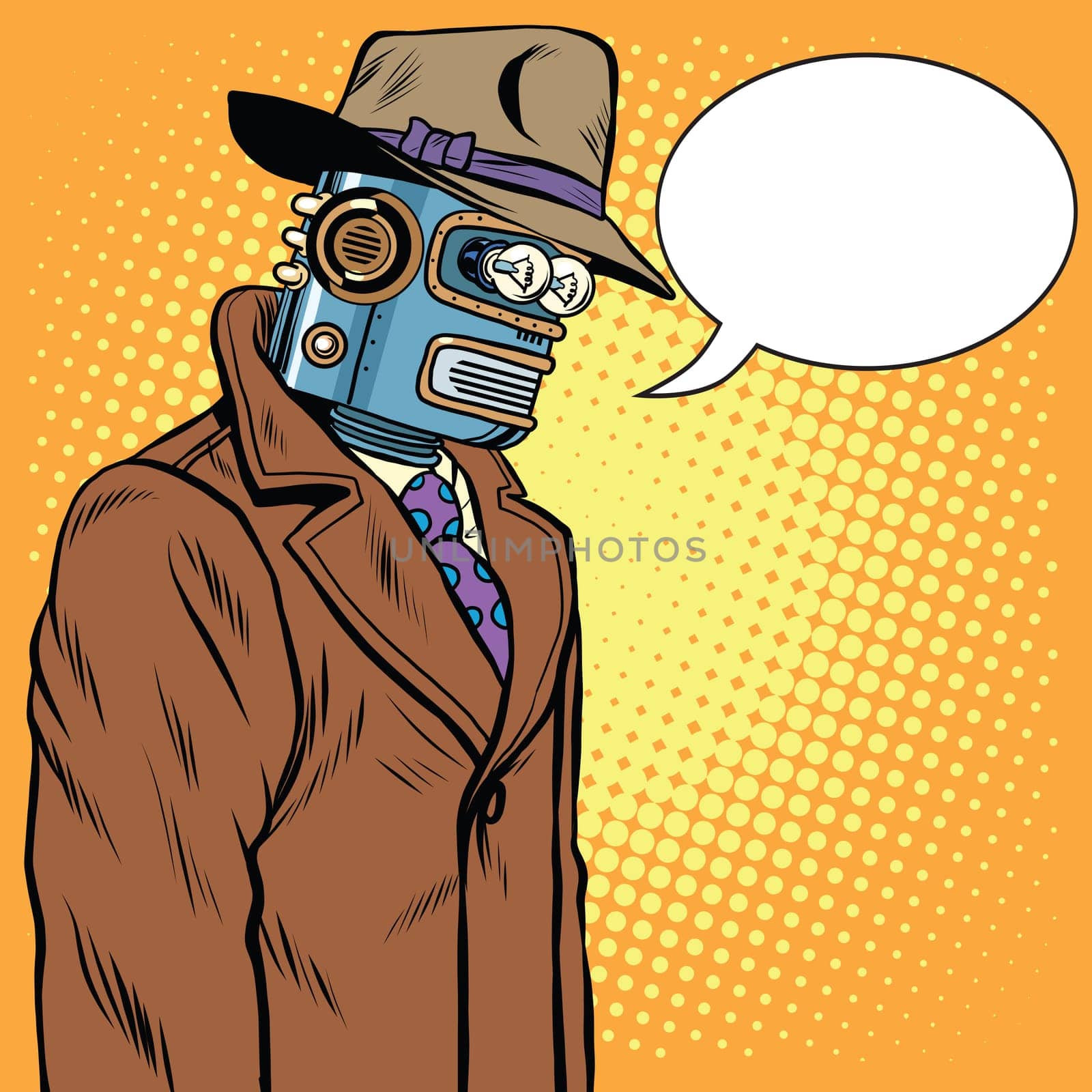 Sad lonely robot pop art retro style. Artificial intelligence. Science fiction