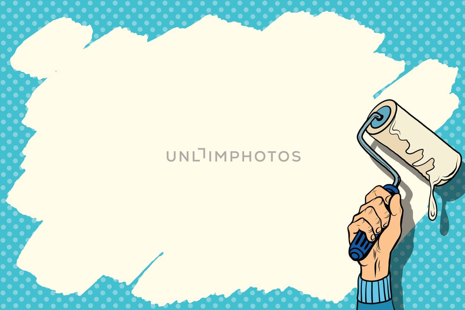Paint background for the text pop art retro style. Roller for the paint. Repair and painting of walls