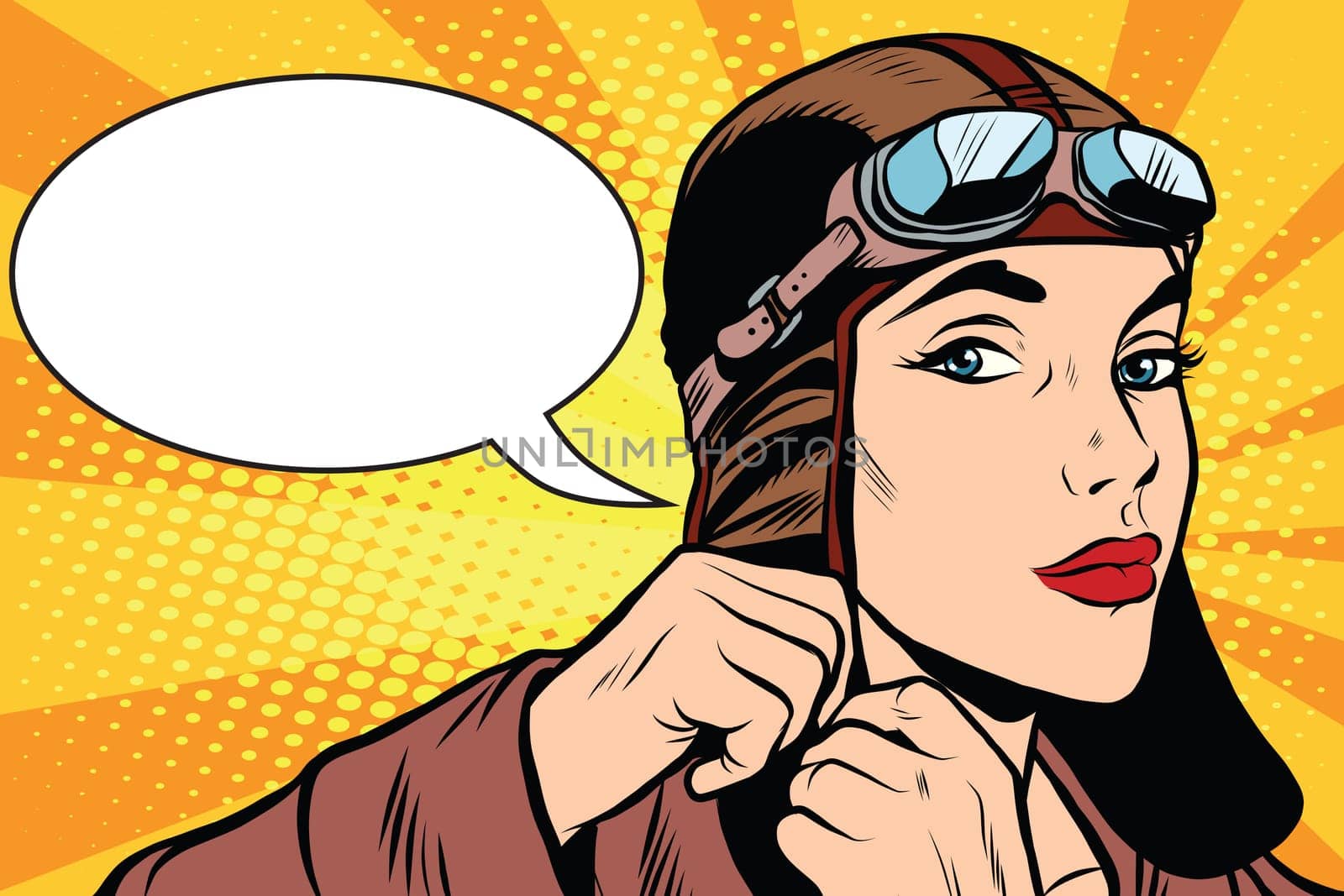 Woman retro military pilot pop art retro style. A military pilot. Retro vector aviation