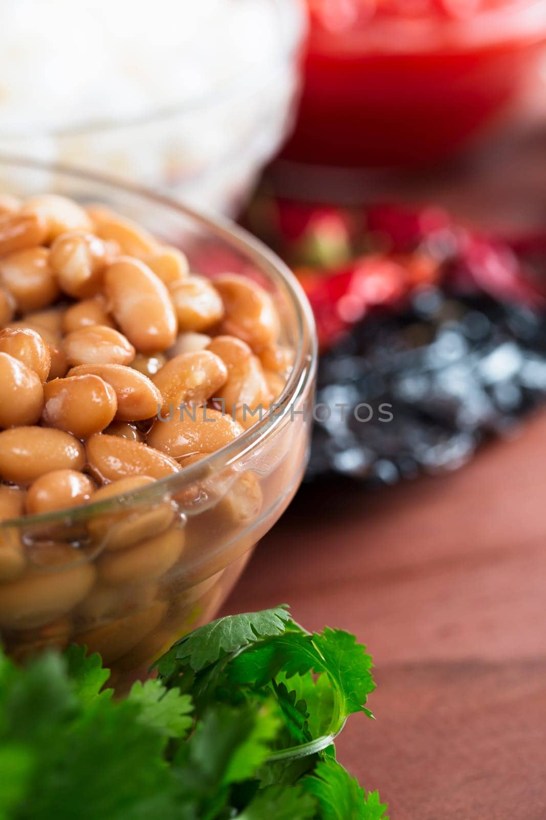 Pinto beans and other ingredients for Mexican cooking.