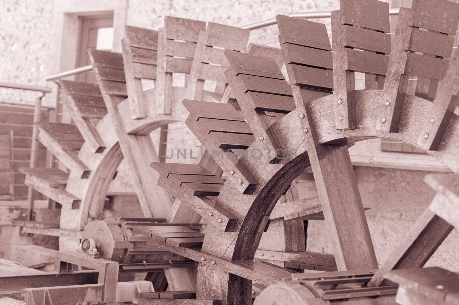 Vintage effect,two wheels watermill