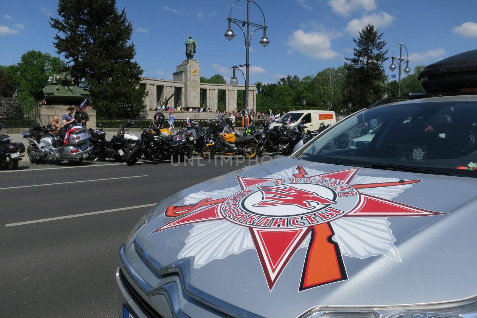 the Russian Night Wolves at the Soviet Memorial in Berlin on May 9,2016