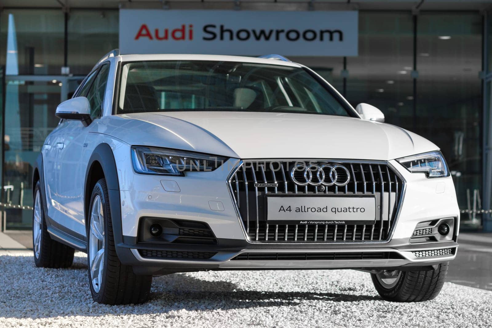 Munich, Germany - May 6, 2016: New contemporary model of 4WD crossover Audi A4 allroad quattro car with powerful diesel engine.