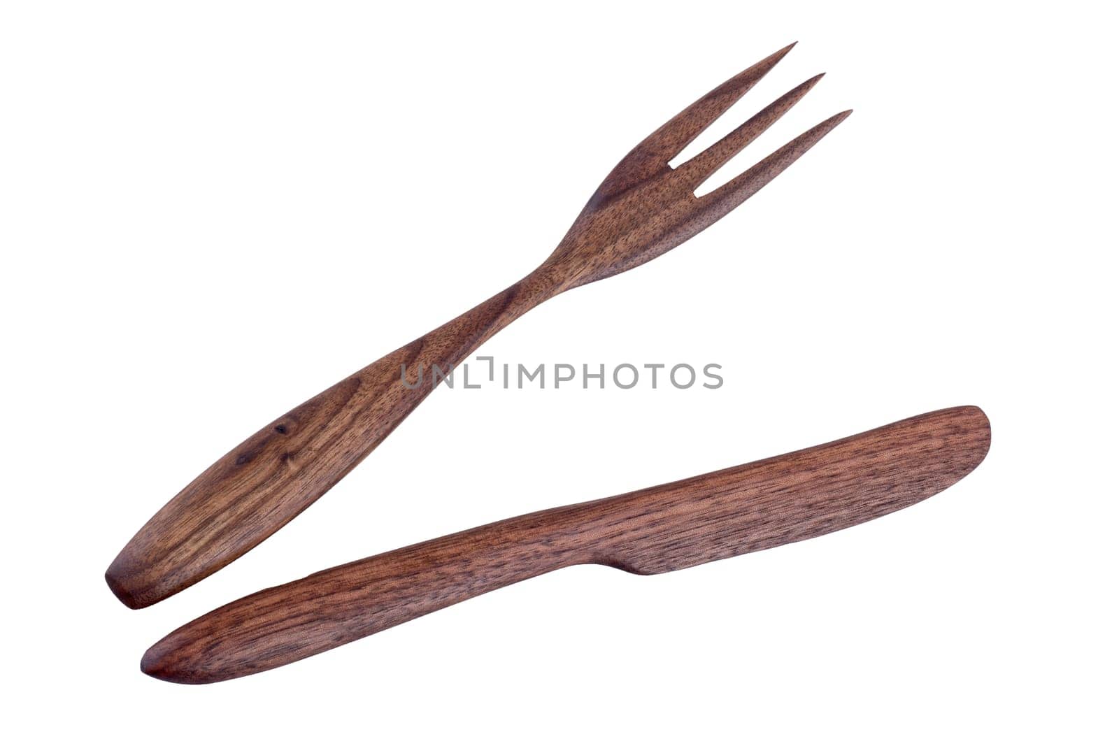 Wooden cutlery isolated on a white background