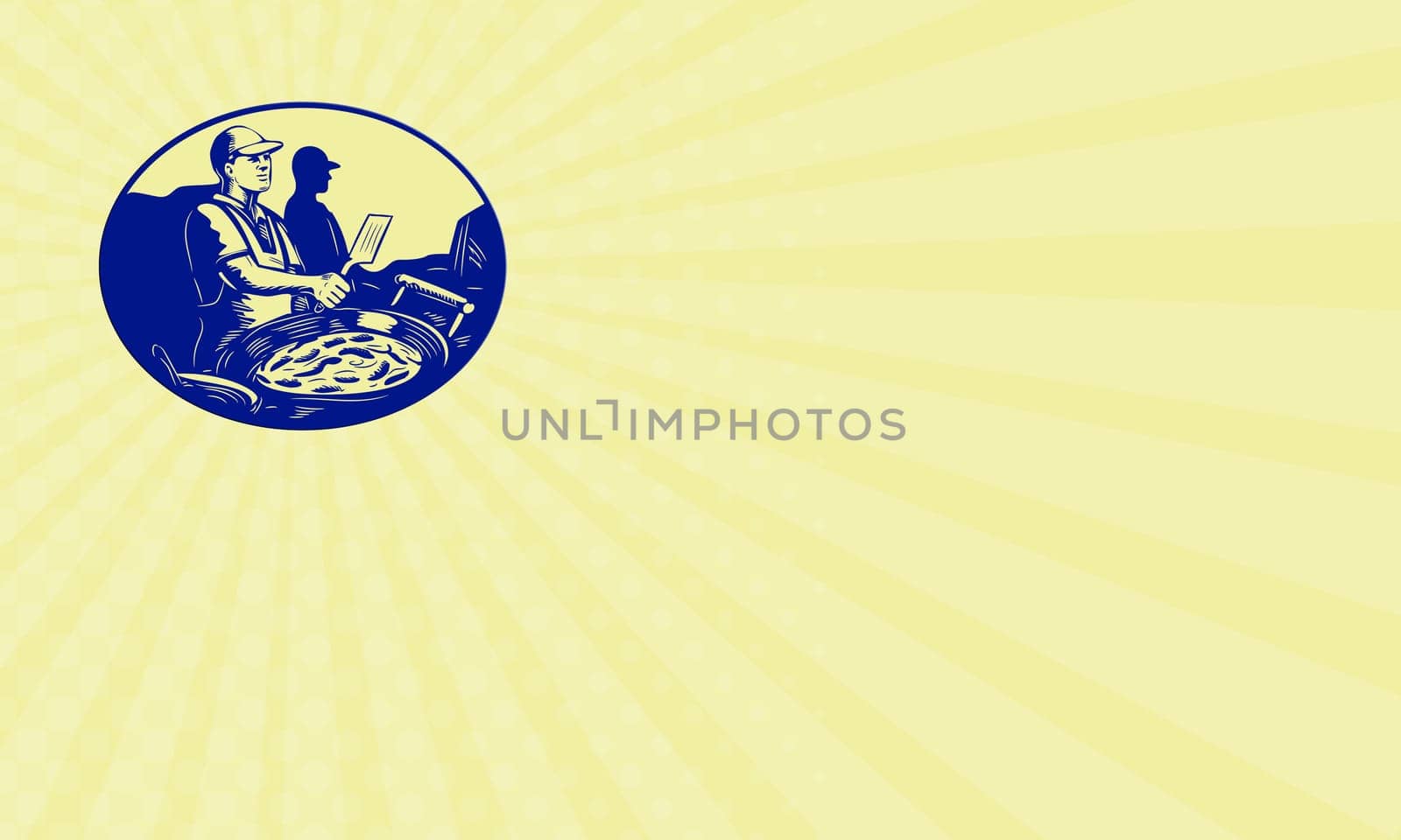 Business card showing illustration of a Taco chef cook with frying pan in market food stall viewed from the side set inside oval shape done in retro style.