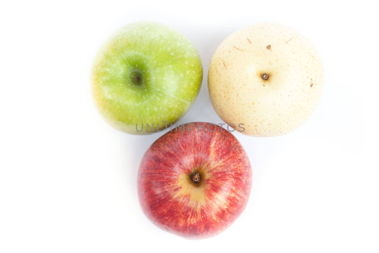 Three different kind of apples on white background, stock photo