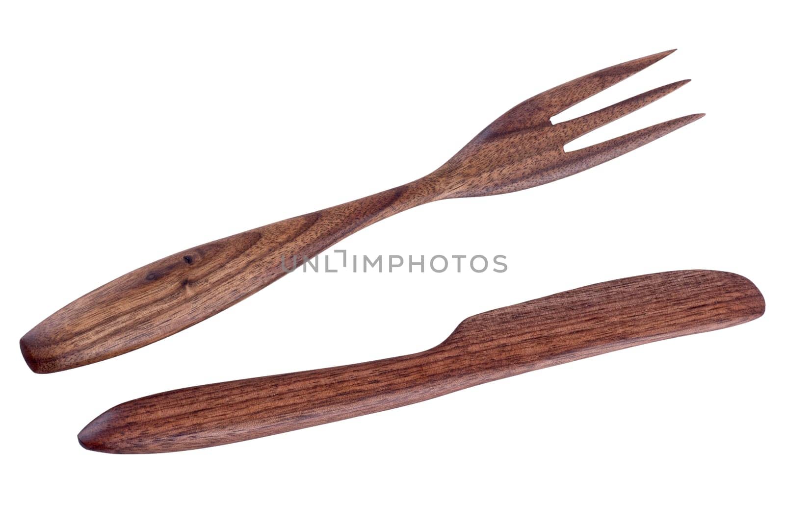 Wooden cutlery isolated on a white background
