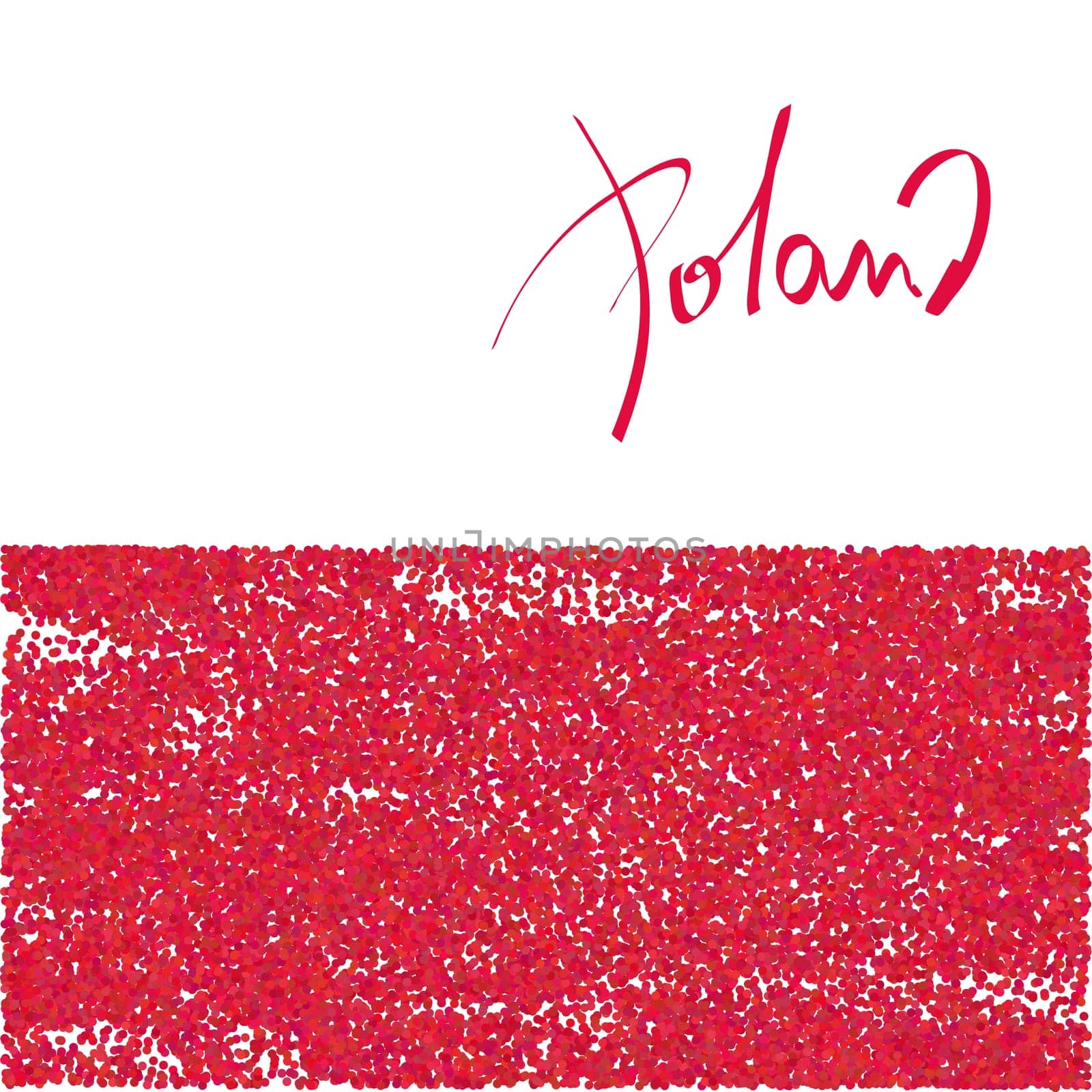 Poland, dotted flag with hand written name of the country. Vector illustration.