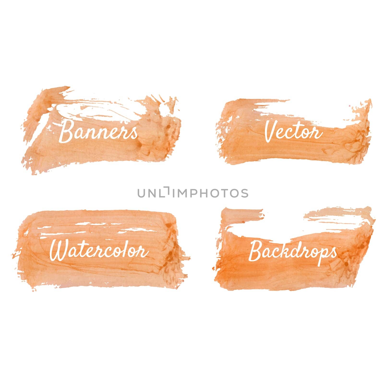 Orange watercolor stains set, abstract isolated vector blots.