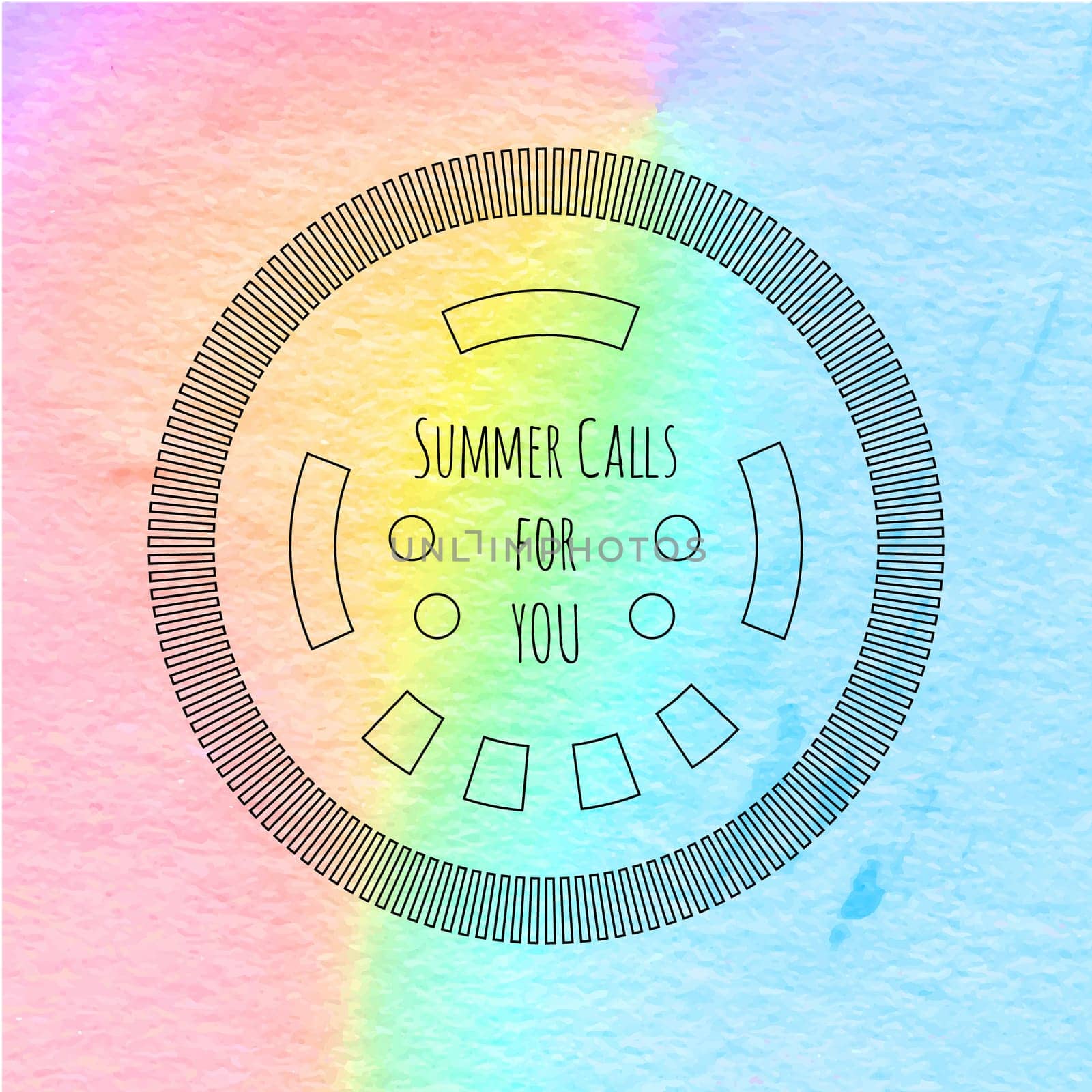 Summer calls watercolor lined style stamp. Vector illustration.