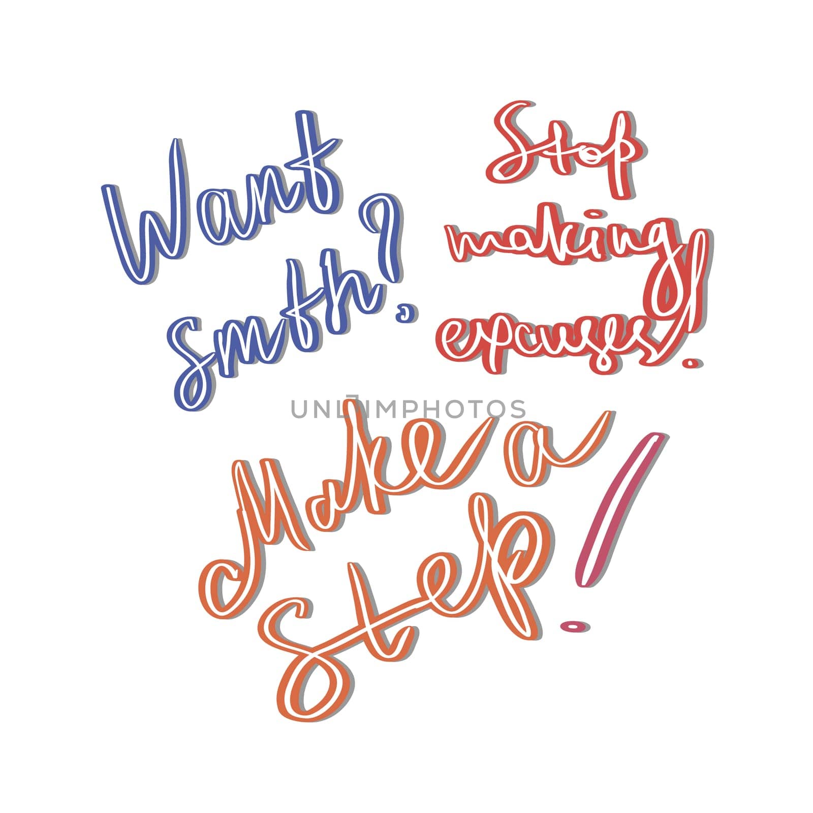 Inspiring lettering stickers for making a step for a dream. Vector hand drawing illustration.