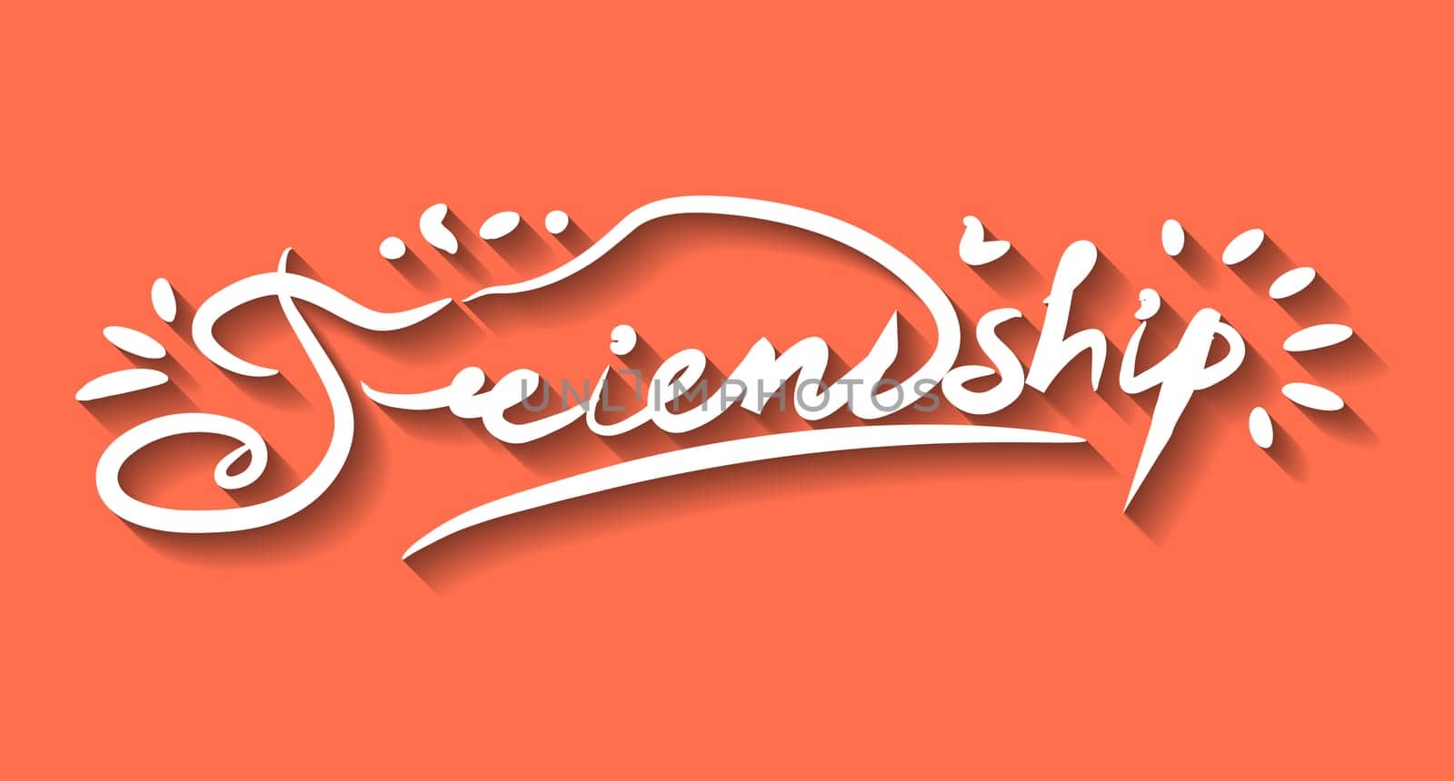 Friendship lettering sign with concept of togetherness. Vector illustration with shadow effect.