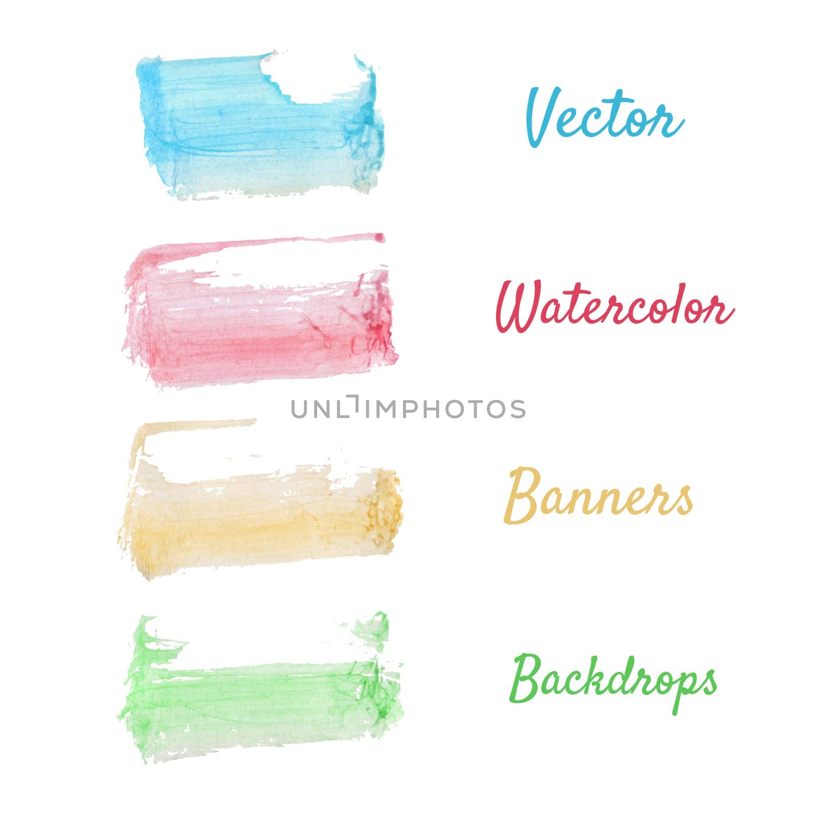 Watercolor stains set, abstract isolated vector blots.
