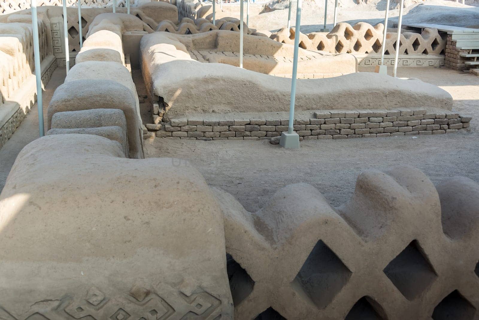 Adobe architecture in the ancient city of Chan Chan in Trujillo, Peru