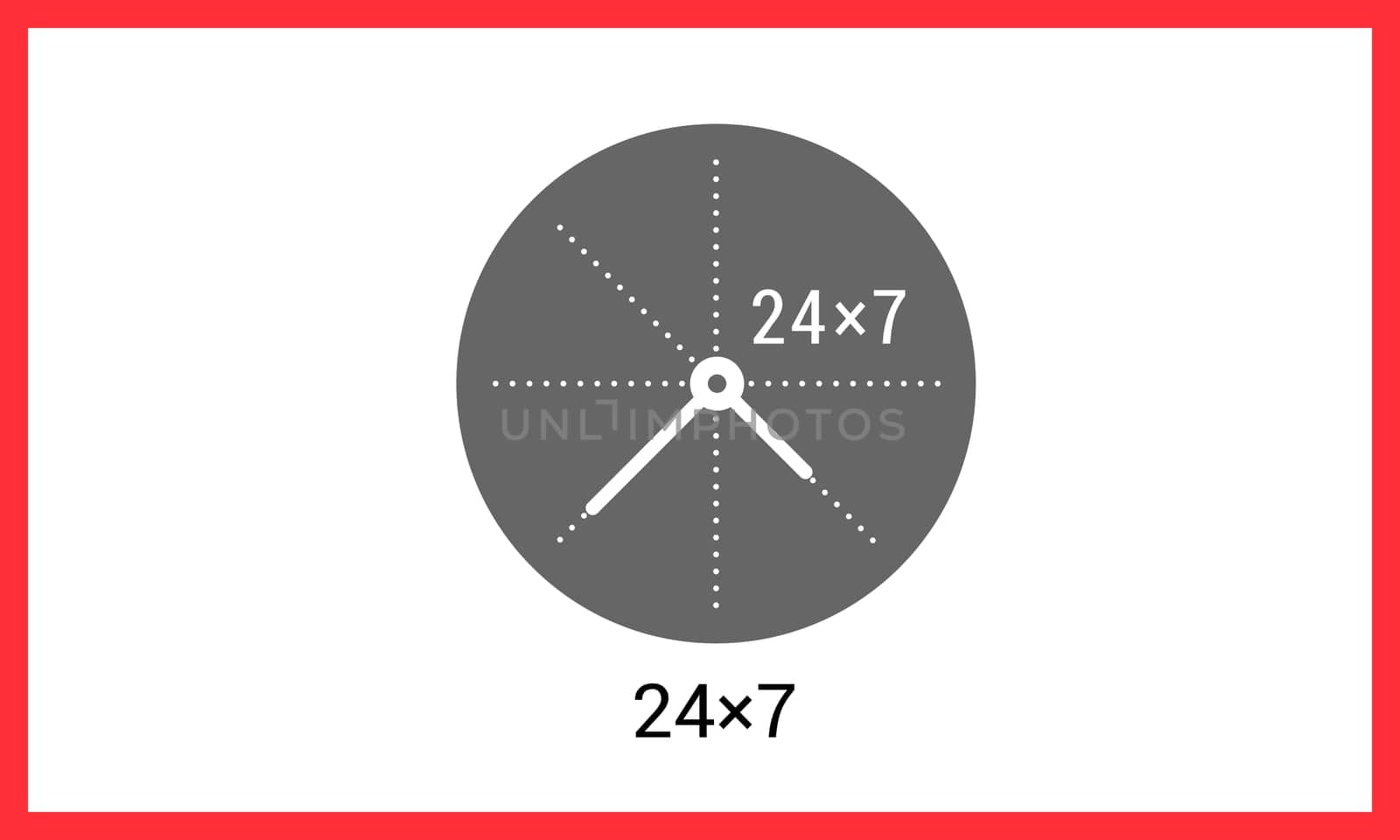 24x7 working time contour outline vector icon. Around the clock linear pictogram