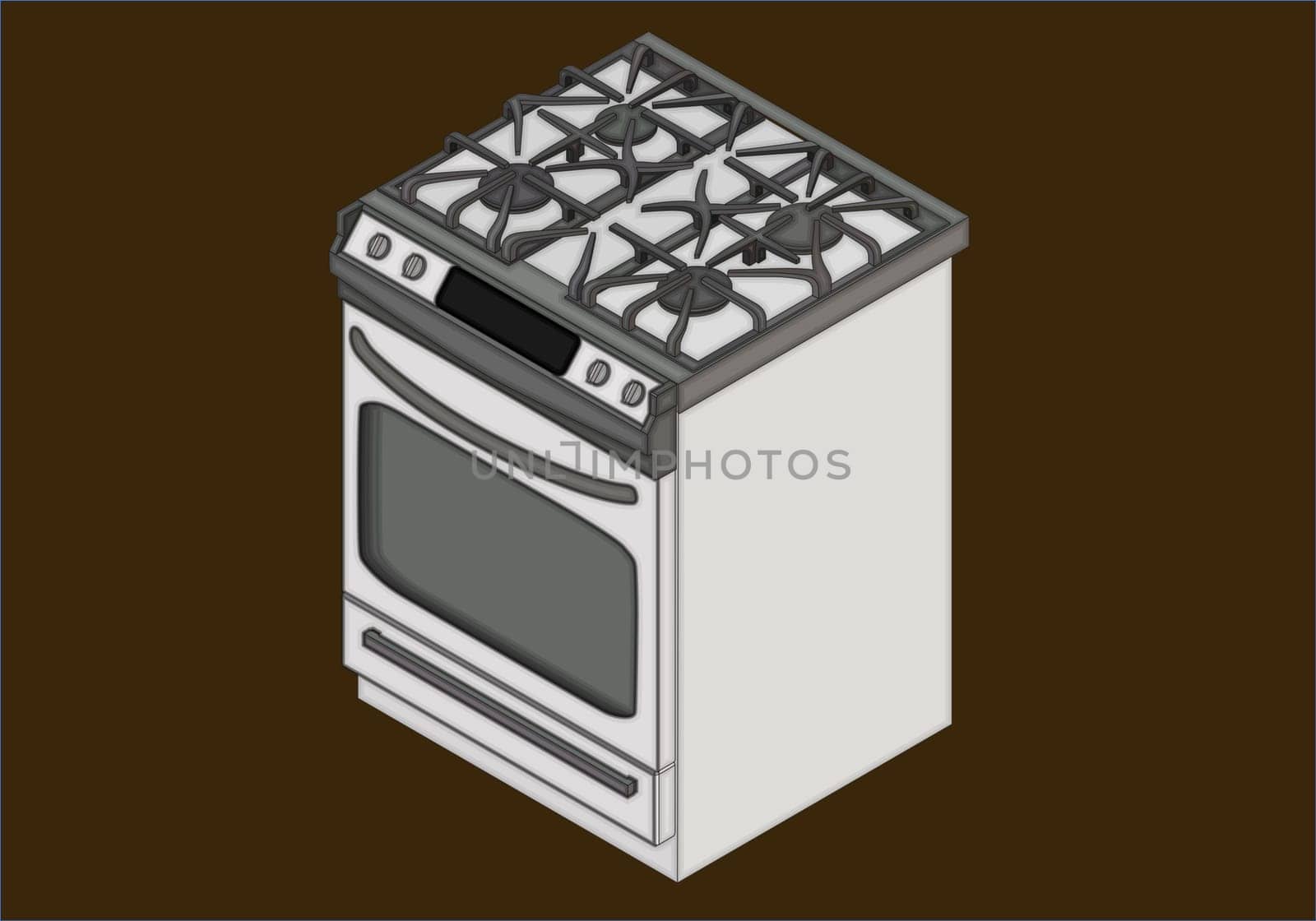 Gas stove with four burners isometric flat vector 3d illustration