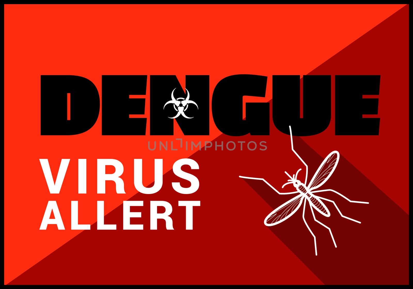 Dengue virus allert flat vector outline illustration.