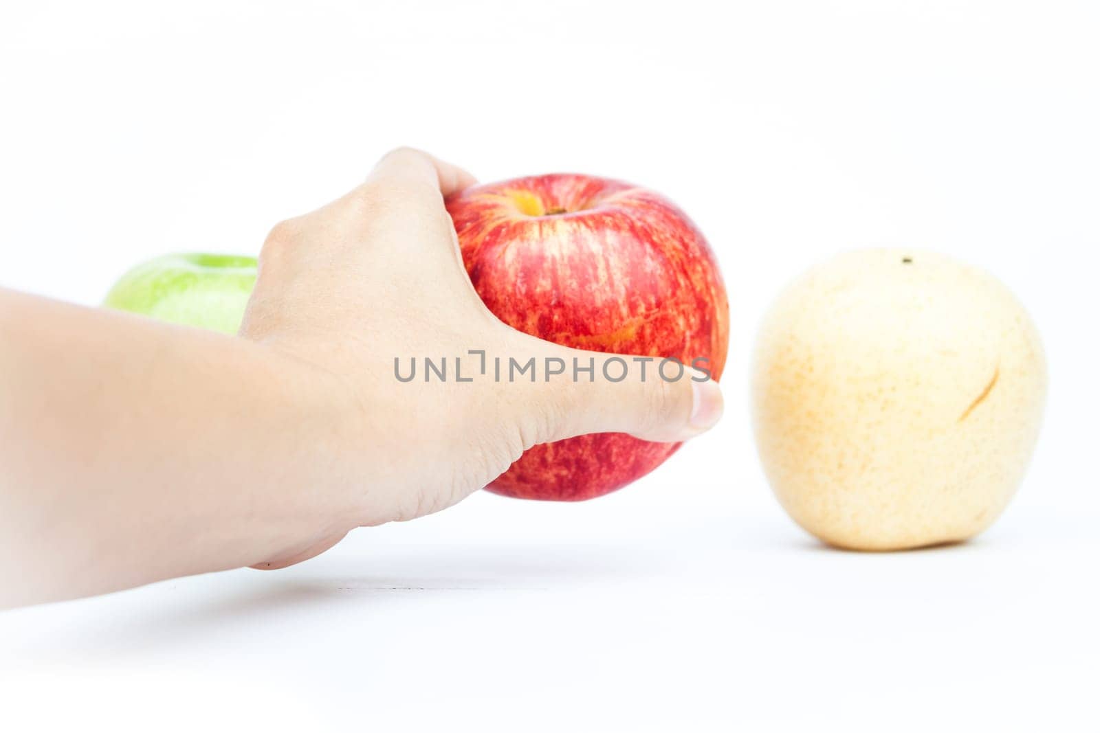 Three different kind of apples on white background, stock photo