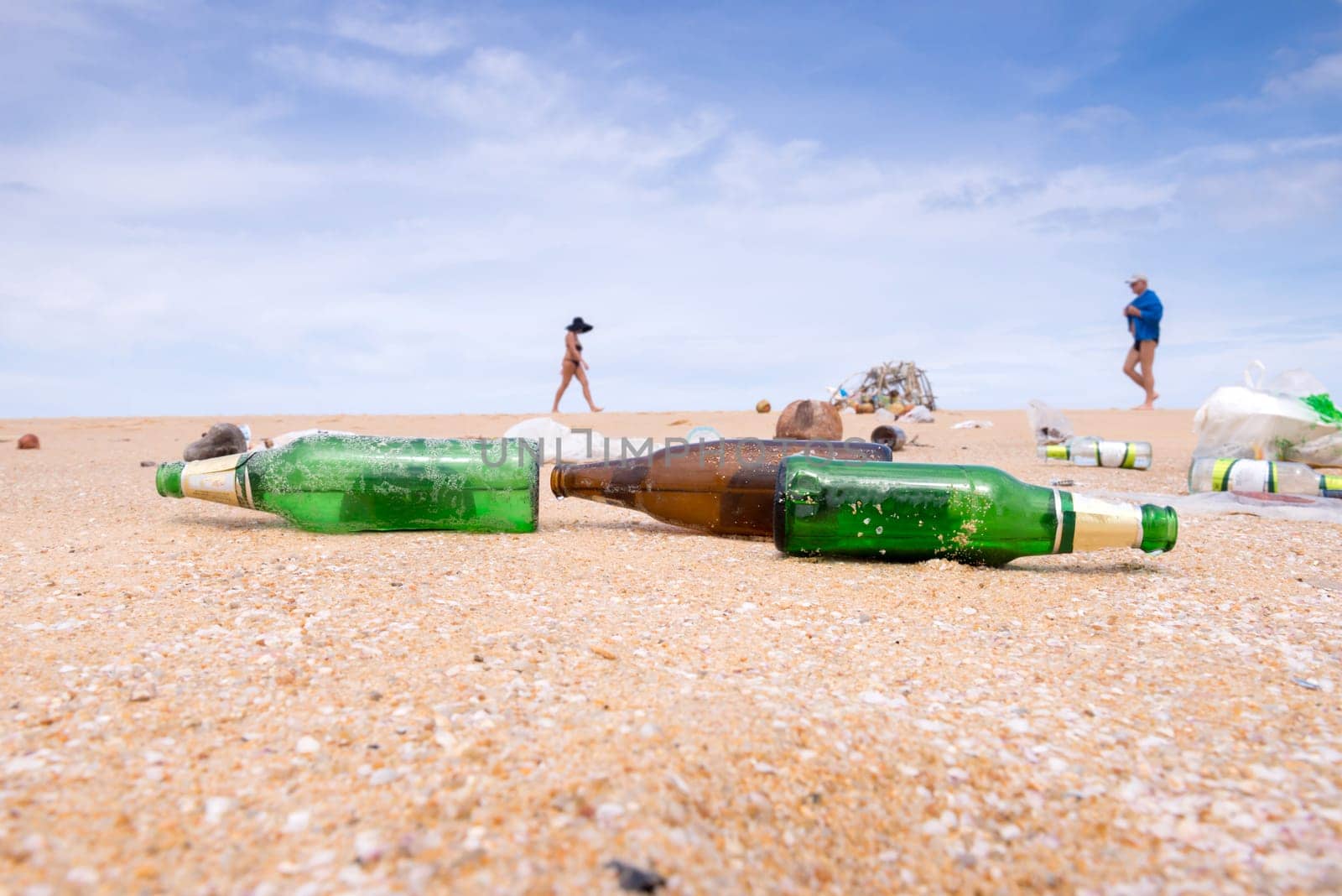 bottles and garbage waste on the beach