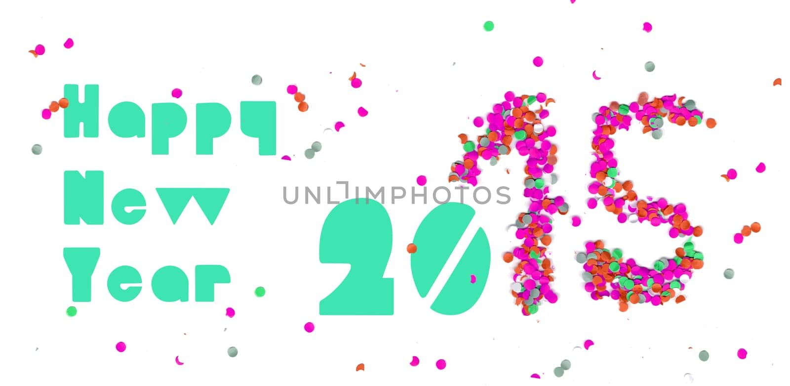 Creative happy new year 2015 design with colorful confetti background. Ideal for web banners and print materials.  EPS10 vector file.