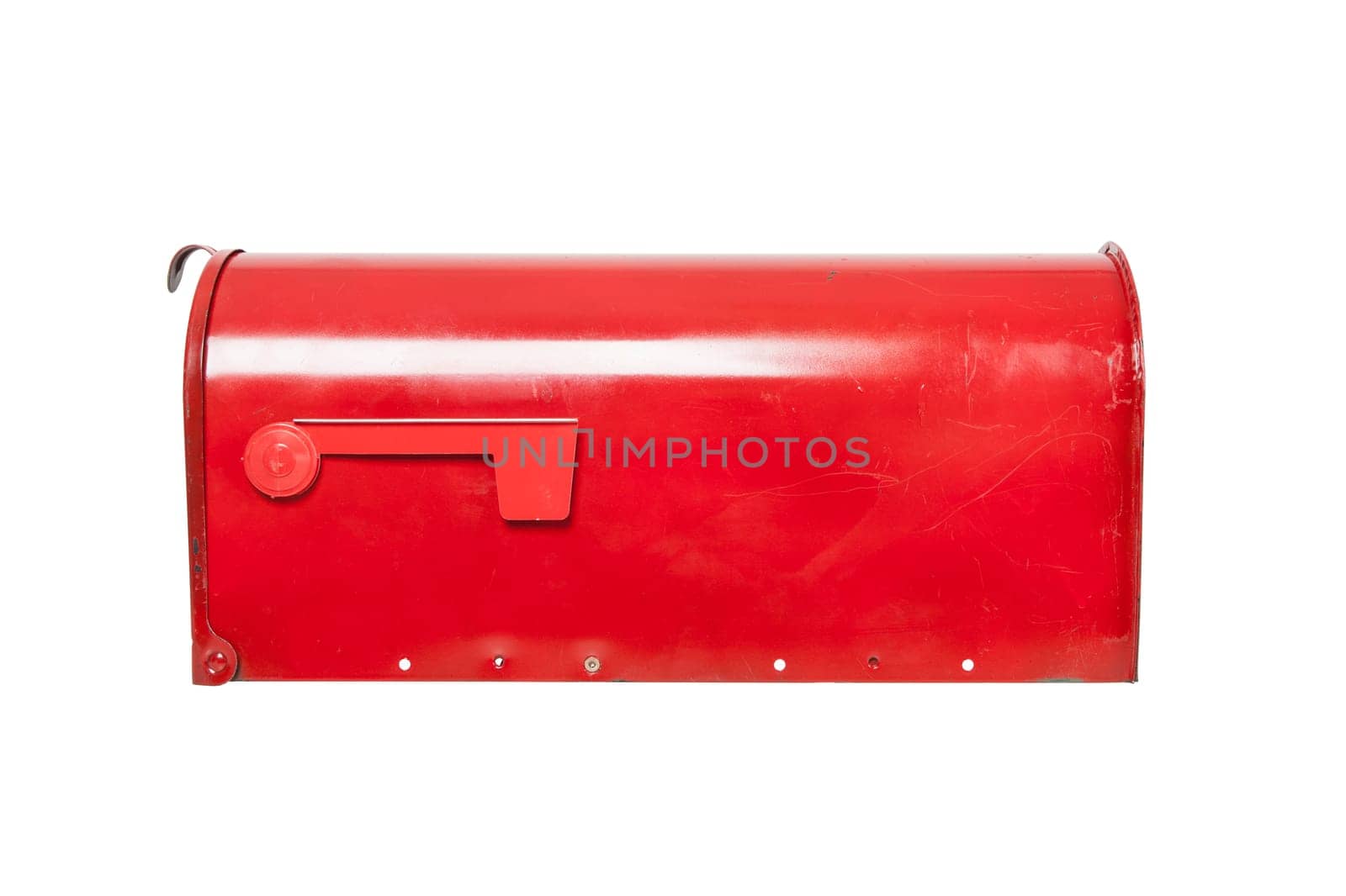 Retro mailbox on white with flag in lowered position