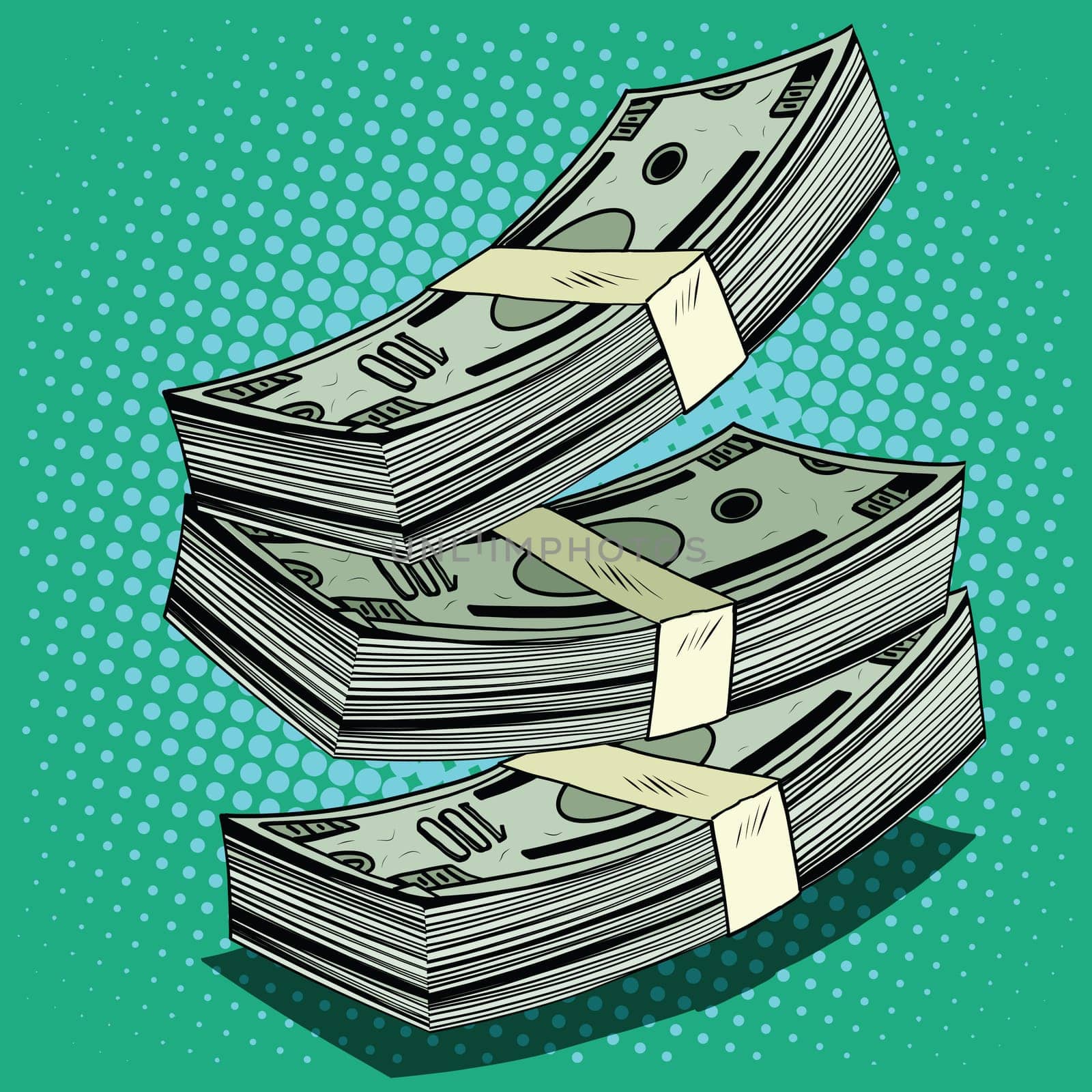 Stack of money dollar bills cash pop art retro style