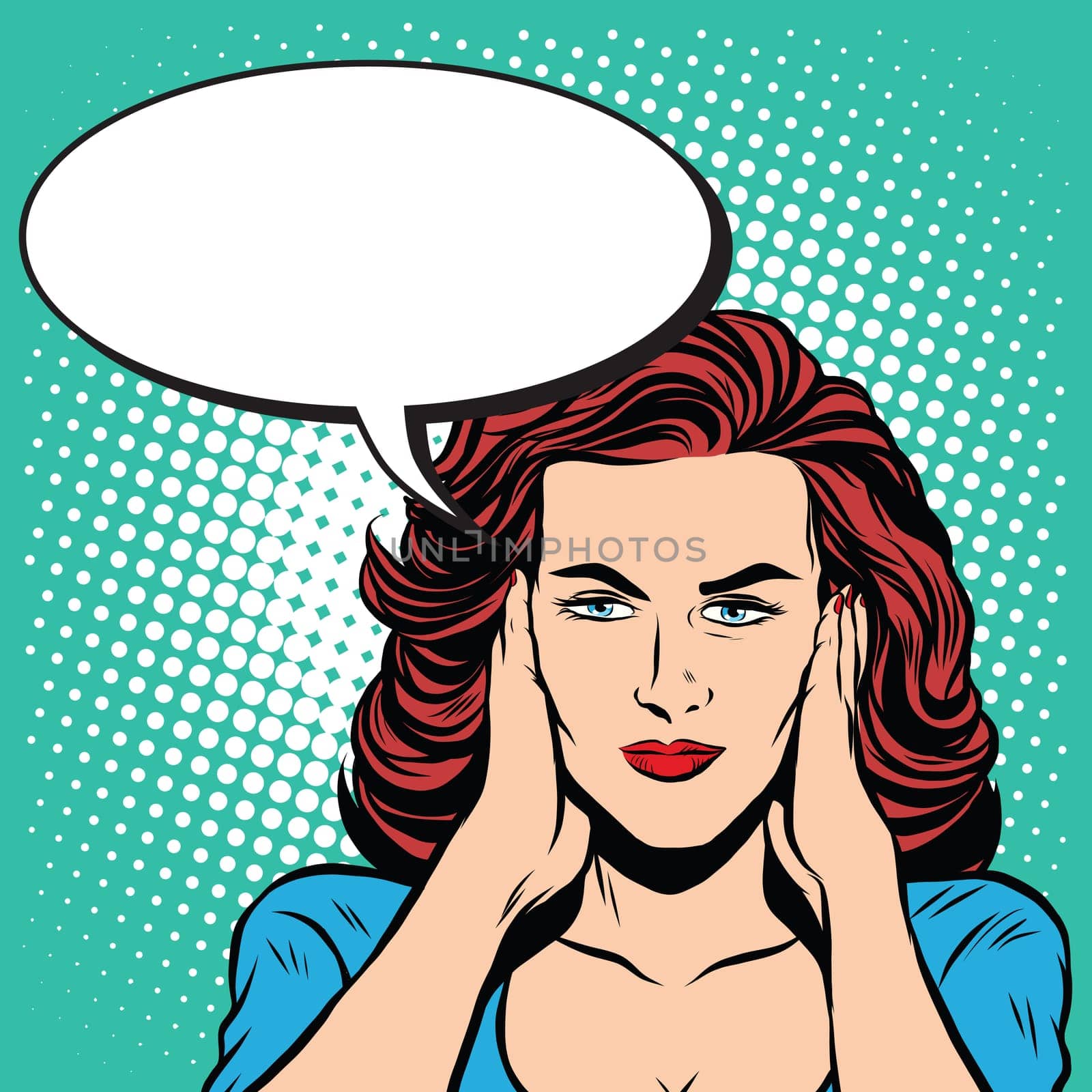 Girl ears closed silence pop art retro style. The senses hearing. Ears retro vector