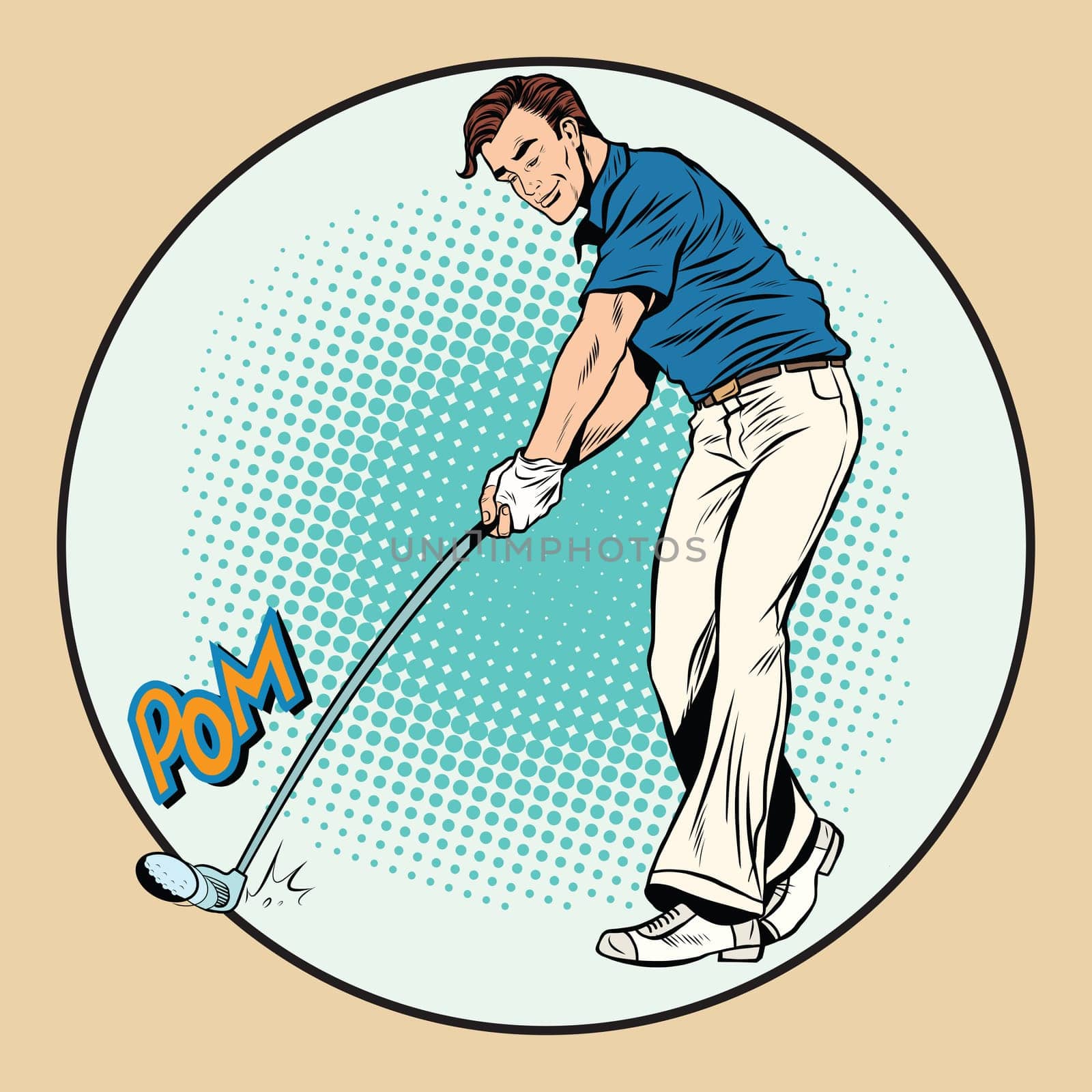 Golf player has a stick in the ball pop art retro style. Sport vector illustration. Golf championship