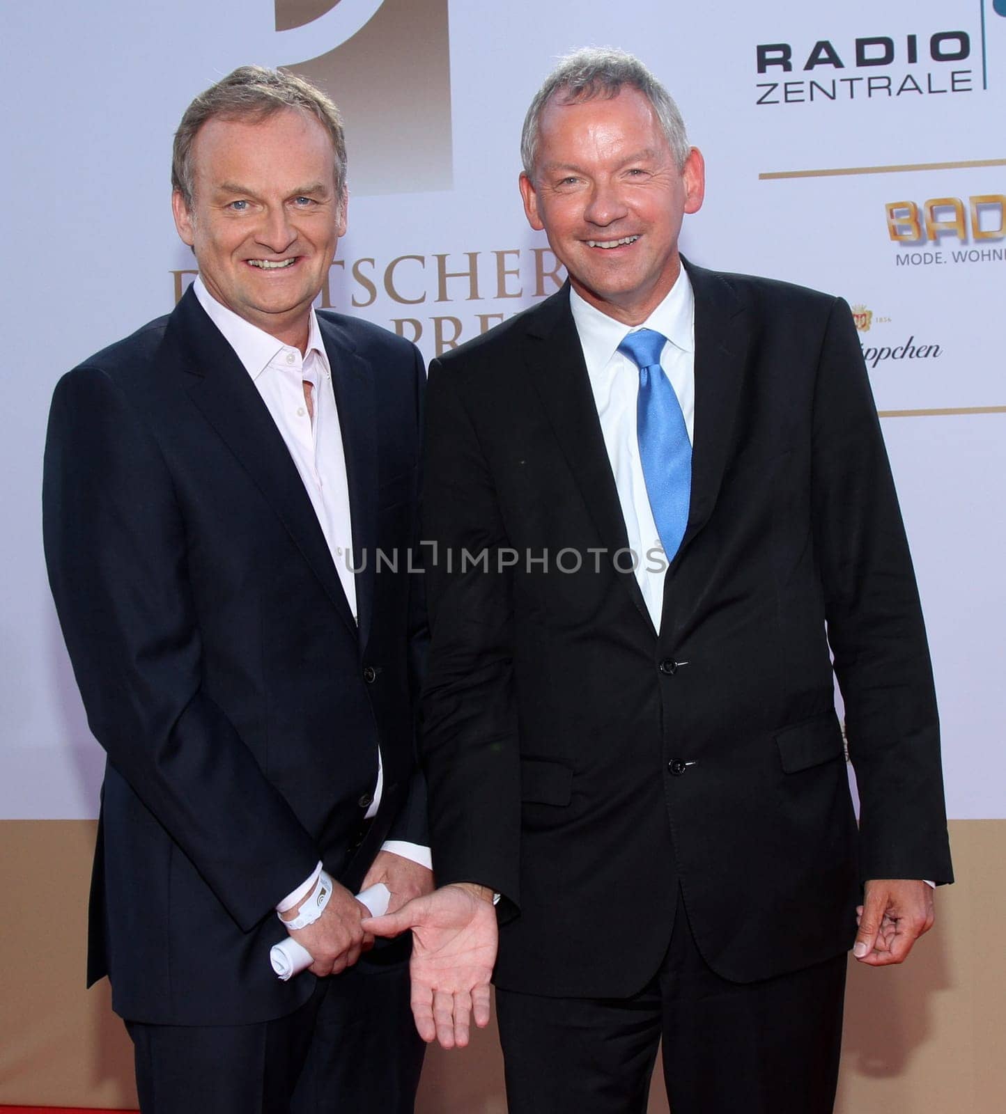 Frank Plasberg and NDR Director Lutz Marmor ,Award ingestion of the German Radio Prize 2013 in the Port of Hamburg ,Shed 52 ,05.09.2013