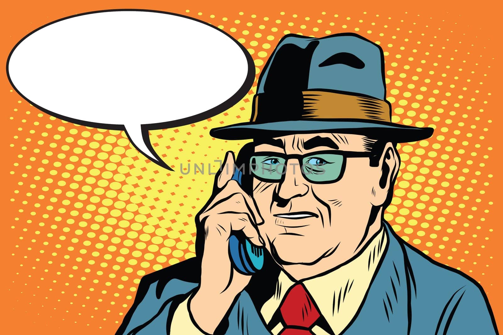 business boss Director says on the phone pop art retro style. The head of the company businessman. Retro businessman vector