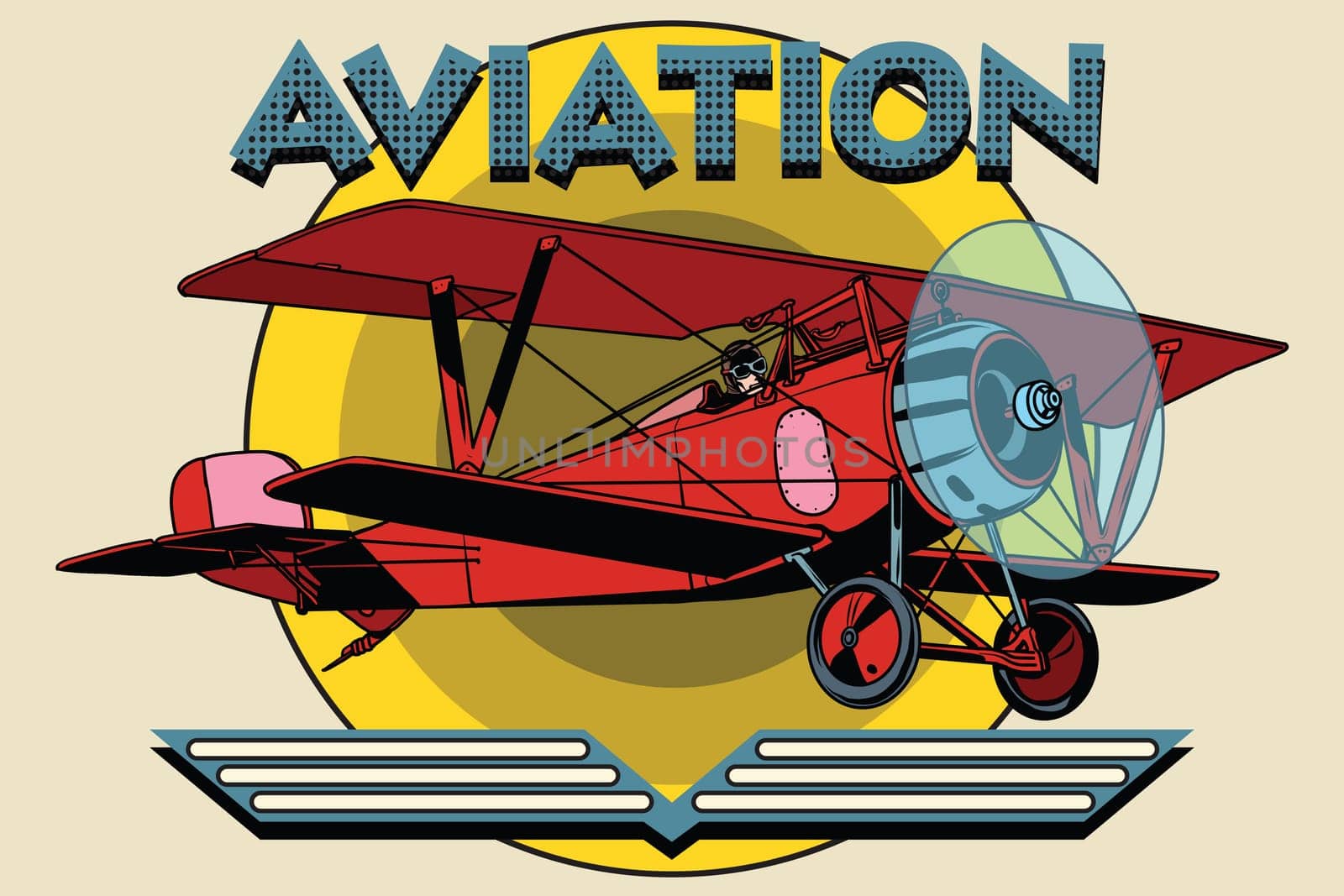 Retro two-winged plane aviation poster pop art retro style. Retro aeroplane. vintage aviation vector